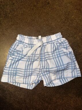 Kids Blue Plaid Swim Trunks with Drawstring